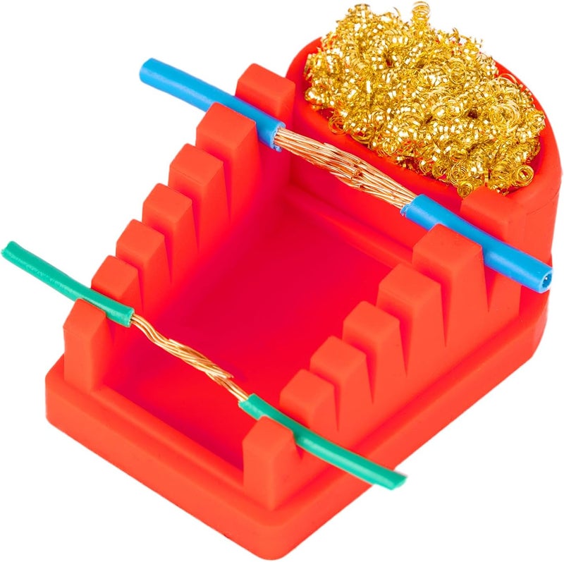 WeP S200 Red Soldering Wire Holder, Heat Resistant Silicone Stand with Brass Wool Tip Cleaner and 6 V-shaped grooves, Helping Hands for Soldering - Image 1